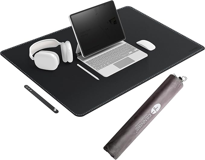 CENNBIE Leather Desk Mat - 31.4" x 19.6" Extra Large Desk Pad Protector for Office, Computer Desk, Oversized Mouse Pad, Black | Desk Pads Blotters - TrueDesk