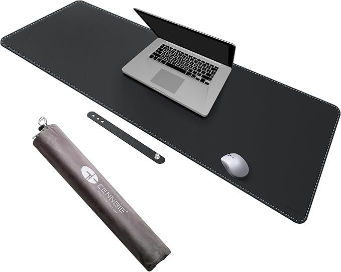 CENNBIE Leather Desk Mat - 43.6" x 16" Extra Large Desk Pad Protector for Office, Computer Desk, Oversized Mouse Pad, Black | Desk Pads Blotters - TrueDesk