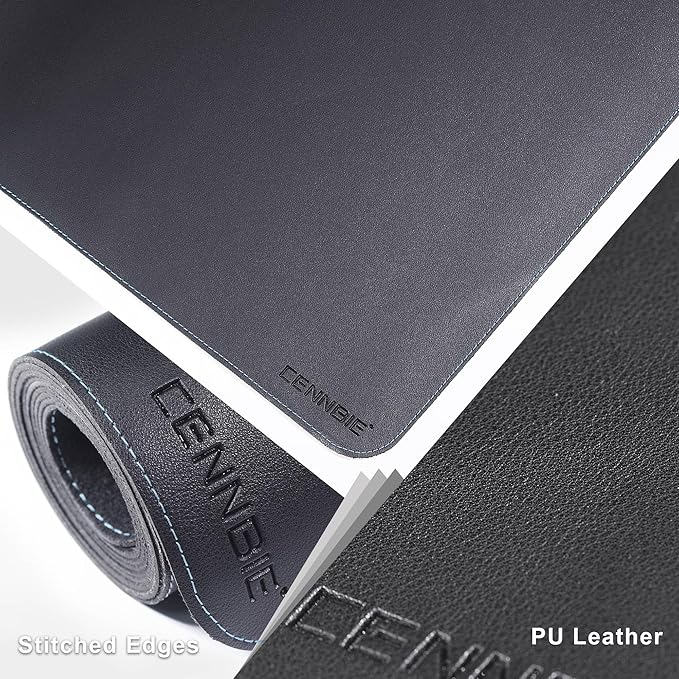 CENNBIE Leather Desk Mat - 43.6" x 16" Extra Large Desk Pad Protector for Office, Computer Desk, Oversized Mouse Pad, Black | Desk Pads Blotters - TrueDesk