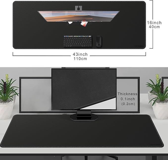 CENNBIE Leather Desk Mat - 43.6" x 16" Extra Large Desk Pad Protector for Office, Computer Desk, Oversized Mouse Pad, Black | Desk Pads Blotters - TrueDesk