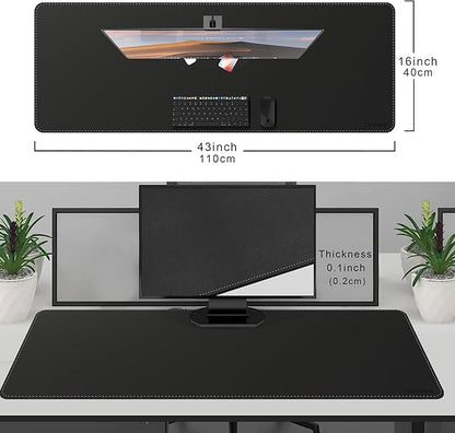 CENNBIE Leather Desk Mat - 43.6" x 16" Extra Large Desk Pad Protector for Office, Computer Desk, Oversized Mouse Pad, Black | Desk Pads Blotters - TrueDesk
