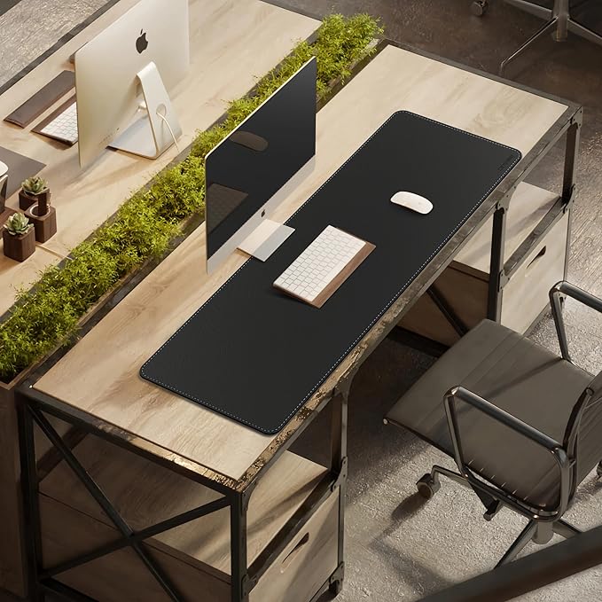 CENNBIE Leather Desk Mat - 43.6" x 16" Extra Large Desk Pad Protector for Office, Computer Desk, Oversized Mouse Pad, Black | Desk Pads Blotters - TrueDesk