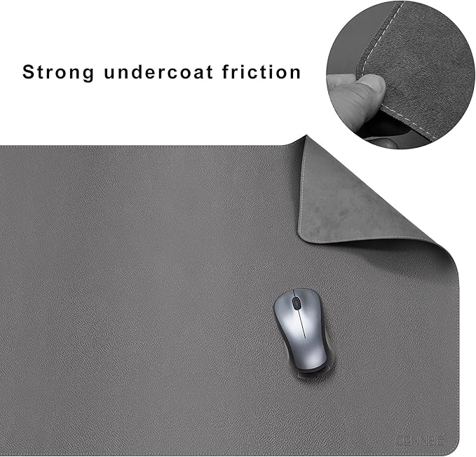 CENNBIE Leather Desk Mat, 55''x19.6'' Extra Large Desk Pad Blotter Protector, Extended Non - Slip Mouse Pad, Waterproof PU Leather Desk Mat on top of desks Large for Office and Home (Grey) | Desk Pads Blotters - TrueDesk