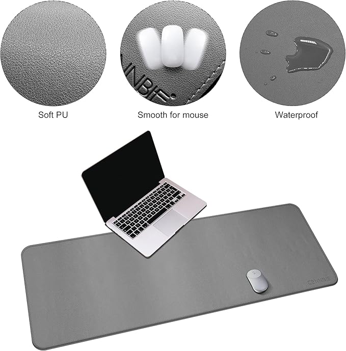 CENNBIE Leather Desk Mat, 55''x19.6'' Extra Large Desk Pad Blotter Protector, Extended Non - Slip Mouse Pad, Waterproof PU Leather Desk Mat on top of desks Large for Office and Home (Grey) | Desk Pads Blotters - TrueDesk