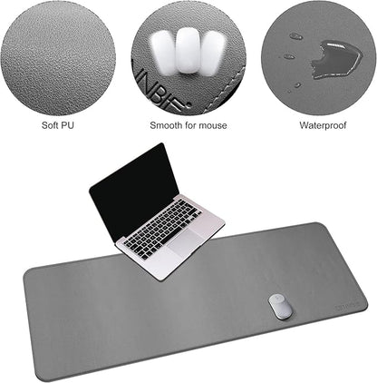 CENNBIE Leather Desk Mat, 55''x19.6'' Extra Large Desk Pad Blotter Protector, Extended Non - Slip Mouse Pad, Waterproof PU Leather Desk Mat on top of desks Large for Office and Home (Grey) | Desk Pads Blotters - TrueDesk
