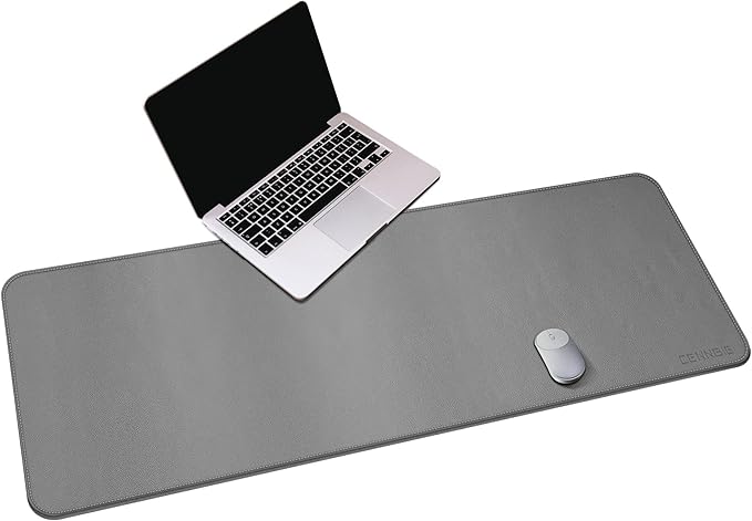 CENNBIE Leather Desk Mat, 55''x19.6'' Extra Large Desk Pad Blotter Protector, Extended Non - Slip Mouse Pad, Waterproof PU Leather Desk Mat on top of desks Large for Office and Home (Grey) | Desk Pads Blotters - TrueDesk