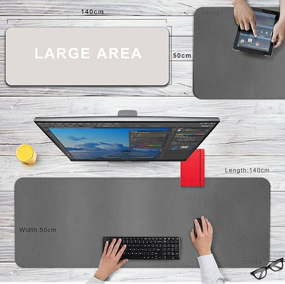 CENNBIE Leather Desk Mat, 55''x19.6'' Extra Large Desk Pad Blotter Protector, Extended Non - Slip Mouse Pad, Waterproof PU Leather Desk Mat on top of desks Large for Office and Home (Grey) | Desk Pads Blotters - TrueDesk