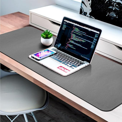 CENNBIE Leather Desk Mat, 55''x19.6'' Extra Large Desk Pad Blotter Protector, Extended Non - Slip Mouse Pad, Waterproof PU Leather Desk Mat on top of desks Large for Office and Home (Grey) | Desk Pads Blotters - TrueDesk
