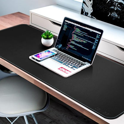 CENNBIE Leather Desk Mat, 59” x 23.6” Extra Large Desk Pad Blotter Protector, Extended Non - Slip Mouse Pad, Waterproof PU Leather Desk Mat on top of desks Large for Office and Home (Black) | Desk Pads Blotters - TrueDesk