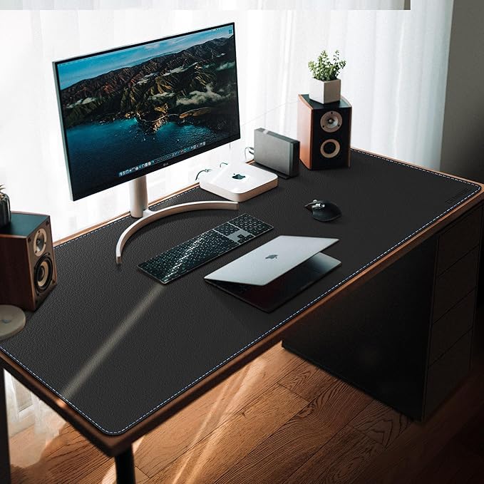 CENNBIE Leather Desk Mat, 59” x 23.6” Extra Large Desk Pad Blotter Protector, Extended Non - Slip Mouse Pad, Waterproof PU Leather Desk Mat on top of desks Large for Office and Home (Black) | Desk Pads Blotters - TrueDesk