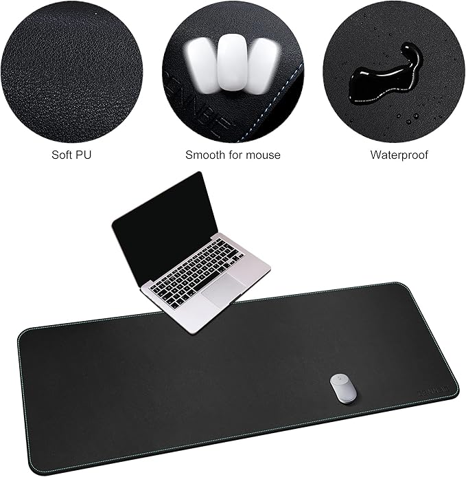 CENNBIE Leather Desk Mat, 59” x 23.6” Extra Large Desk Pad Blotter Protector, Extended Non - Slip Mouse Pad, Waterproof PU Leather Desk Mat on top of desks Large for Office and Home (Black) | Desk Pads Blotters - TrueDesk