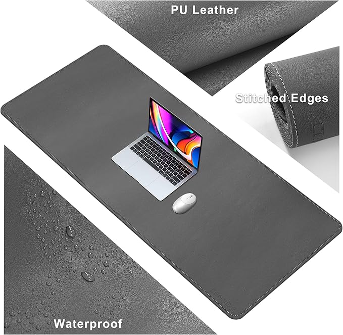 CENNBIE Leather Desk Mat, 59" x 27.5" Extra Large Desk Pad Blotter Protector, Extended Non - Slip Mouse Pad, Waterproof PU Leather Desk Mat on top of desks Large for Office and Home (Grey) | Desk Pads Blotters - TrueDesk