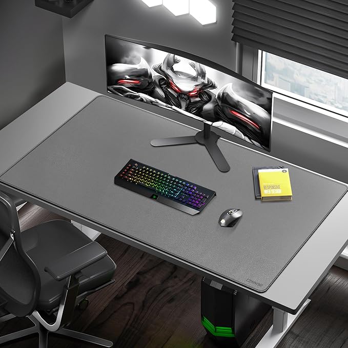 CENNBIE Leather Desk Mat, 59" x 27.5" Extra Large Desk Pad Blotter Protector, Extended Non - Slip Mouse Pad, Waterproof PU Leather Desk Mat on top of desks Large for Office and Home (Grey) | Desk Pads Blotters - TrueDesk