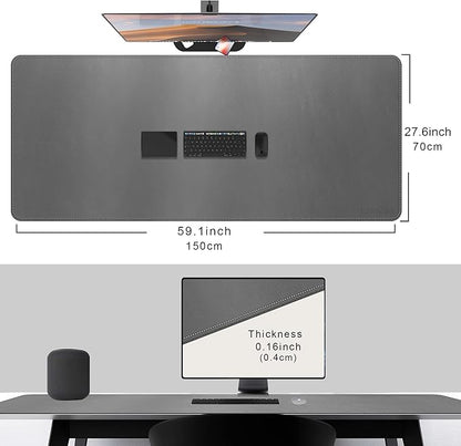 CENNBIE Leather Desk Mat, 59" x 27.5" Extra Large Desk Pad Blotter Protector, Extended Non - Slip Mouse Pad, Waterproof PU Leather Desk Mat on top of desks Large for Office and Home (Grey) | Desk Pads Blotters - TrueDesk