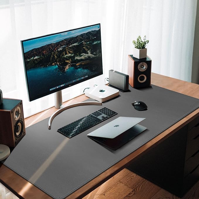 CENNBIE Leather Desk Mat, 59" x 27.5" Extra Large Desk Pad Blotter Protector, Extended Non - Slip Mouse Pad, Waterproof PU Leather Desk Mat on top of desks Large for Office and Home (Grey) | Desk Pads Blotters - TrueDesk