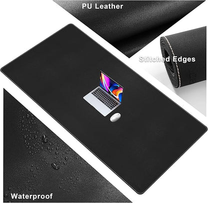 CENNBIE Leather Desk Mat, 63" x 31.4" Extra Large Desk Pad Blotter Protector, Extended Non - Slip Mouse Pad, Waterproof PU Leather Desk Mat on top of desks Large for Office and Home (Black) | Desk Pads Blotters - TrueDesk
