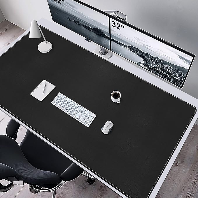 CENNBIE Leather Desk Mat, 63" x 31.4" Extra Large Desk Pad Blotter Protector, Extended Non - Slip Mouse Pad, Waterproof PU Leather Desk Mat on top of desks Large for Office and Home (Black) | Desk Pads Blotters - TrueDesk