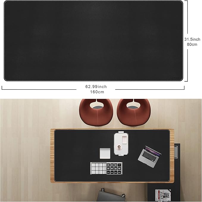 CENNBIE Leather Desk Mat, 63" x 31.4" Extra Large Desk Pad Blotter Protector, Extended Non - Slip Mouse Pad, Waterproof PU Leather Desk Mat on top of desks Large for Office and Home (Black) | Desk Pads Blotters - TrueDesk