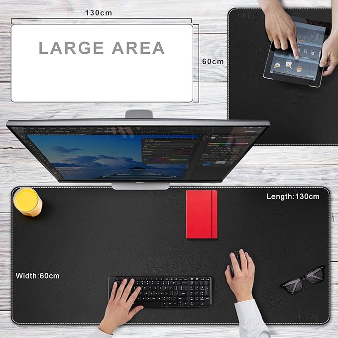 CENNBIE Leather Desk Mat, Extra Large Desk pad, Desk mats on top of desks, 51.2" x 23.6" XXXL Large Mouse Pad for Office and Home (Black) | Desk Pads Blotters - TrueDesk