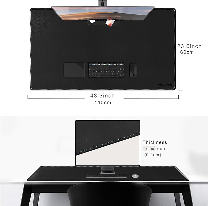 CENNBIE Leather Desk Mat Large, 43.6" x 23.6" Desk Pad Blotter Protector, Extended Non - Slip Mouse Pad, Waterproof PU Leather Large Mouse pad for Desk Office and Home (Black) | Desk Pads Blotters - TrueDesk