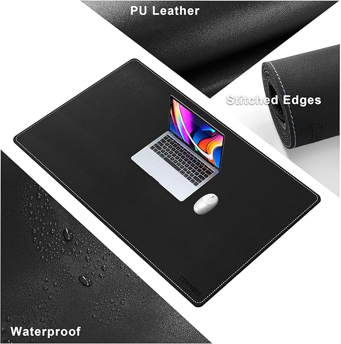 CENNBIE Leather Desk Mat Large, 43.6" x 23.6" Desk Pad Blotter Protector, Extended Non - Slip Mouse Pad, Waterproof PU Leather Large Mouse pad for Desk Office and Home (Black) | Desk Pads Blotters - TrueDesk