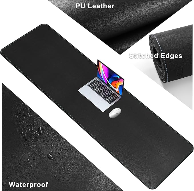 CENNBIE Leather Desk Mat Large, 63" x 19.6" Desk Pad Blotter Protector, Extended Non - Slip Mouse Pad, Waterproof PU Leather Large Mouse pad for Desk Office and Home (Black) | Desk Pads Blotters - TrueDesk