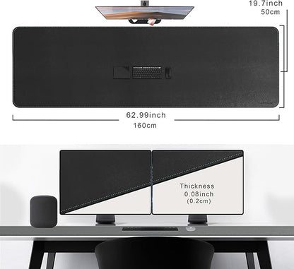 CENNBIE Leather Desk Mat Large, 63" x 19.6" Desk Pad Blotter Protector, Extended Non - Slip Mouse Pad, Waterproof PU Leather Large Mouse pad for Desk Office and Home (Black) | Desk Pads Blotters - TrueDesk