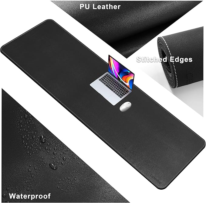 CENNBIE Leather Desk Mat Large, 71" x 19.6" Desk Pad Blotter Protector, Extended Non - Slip Mouse Pad, Waterproof PU Leather Large Mouse pad for Desk Office and Home (Black) | Desk Pads Blotters - TrueDesk