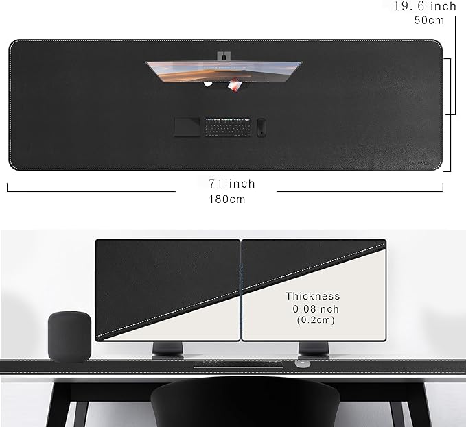 CENNBIE Leather Desk Mat Large, 71" x 19.6" Desk Pad Blotter Protector, Extended Non - Slip Mouse Pad, Waterproof PU Leather Large Mouse pad for Desk Office and Home (Black) | Desk Pads Blotters - TrueDesk