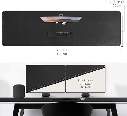 CENNBIE Leather Desk Mat Large, 71" x 19.6" Desk Pad Blotter Protector, Extended Non - Slip Mouse Pad, Waterproof PU Leather Large Mouse pad for Desk Office and Home (Black) | Desk Pads Blotters - TrueDesk