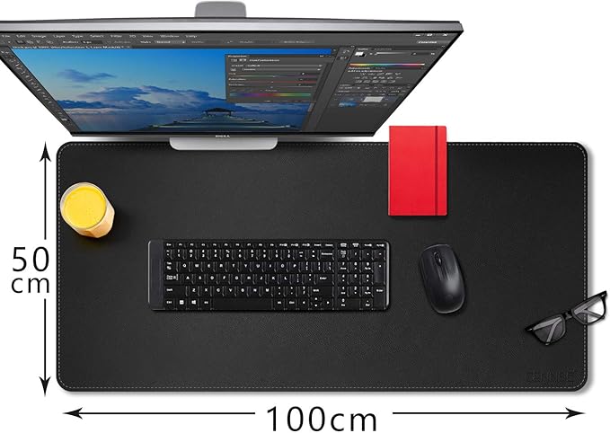 CENNBIE Leather Desk Mat Pad Blotter Protector, Extra Large Desk pad, Laptop Keyboard Mouse Pad 39.3" x 19.6"(Black) | Desk Pads Blotters - TrueDesk