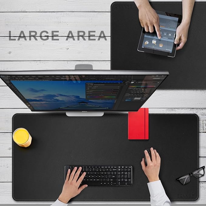 CENNBIE Leather Desk Mat Pad Blotter Protector, Extra Large Desk pad, Laptop Keyboard Mouse Pad 39.3" x 19.6"(Black) | Desk Pads Blotters - TrueDesk