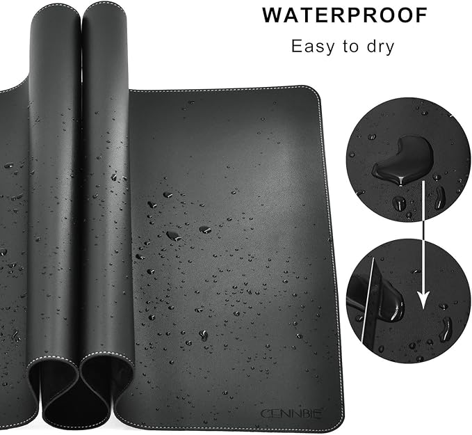 CENNBIE Leather Desk Mat Pad Blotter Protector, Extra Large Desk pad, Laptop Keyboard Mouse Pad 39.3" x 19.6"(Black) | Desk Pads Blotters - TrueDesk