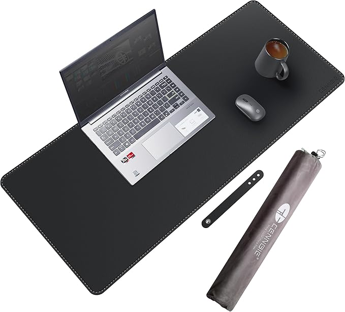 CENNBIE Leather Desk Mat Protector, 35.5" x 16" Extra Large Leather Office Desk Pad Mat for Full Desk, Computer Desk Mat on top of desks - Oversized Large Mouse Pad (Black) | Mouse Pads - TrueDesk
