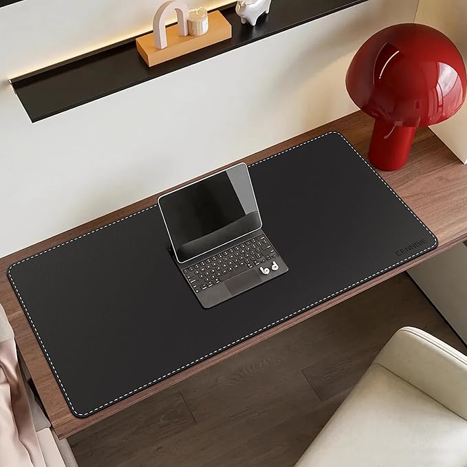 CENNBIE Leather Desk Mat Protector, 35.5" x 16" Extra Large Leather Office Desk Pad Mat for Full Desk, Computer Desk Mat on top of desks - Oversized Large Mouse Pad (Black) | Mouse Pads - TrueDesk