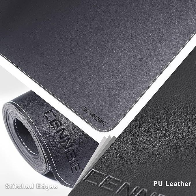 CENNBIE Leather Desk Mat Protector, 35.5" x 16" Extra Large Leather Office Desk Pad Mat for Full Desk, Computer Desk Mat on top of desks - Oversized Large Mouse Pad (Black) | Mouse Pads - TrueDesk