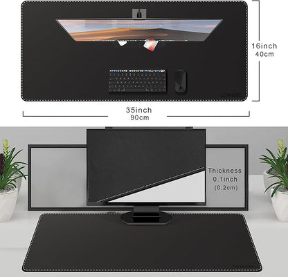 CENNBIE Leather Desk Mat Protector, 35.5" x 16" Extra Large Leather Office Desk Pad Mat for Full Desk, Computer Desk Mat on top of desks - Oversized Large Mouse Pad (Black) | Mouse Pads - TrueDesk