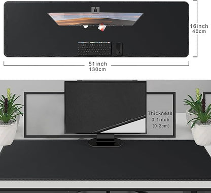 CENNBIE Leather Desk Mat Protector, 51.2" x 16" Extra Large Leather Office Desk Pad Mat for Full Desk, Computer Desk Mat on top of desks - Oversized Large Mouse Pad (Black) | Desk Pads Blotters - TrueDesk