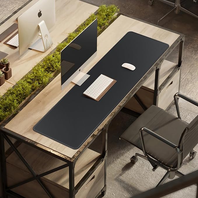 CENNBIE Leather Desk Mat Protector, 51.2" x 16" Extra Large Leather Office Desk Pad Mat for Full Desk, Computer Desk Mat on top of desks - Oversized Large Mouse Pad (Black) | Desk Pads Blotters - TrueDesk