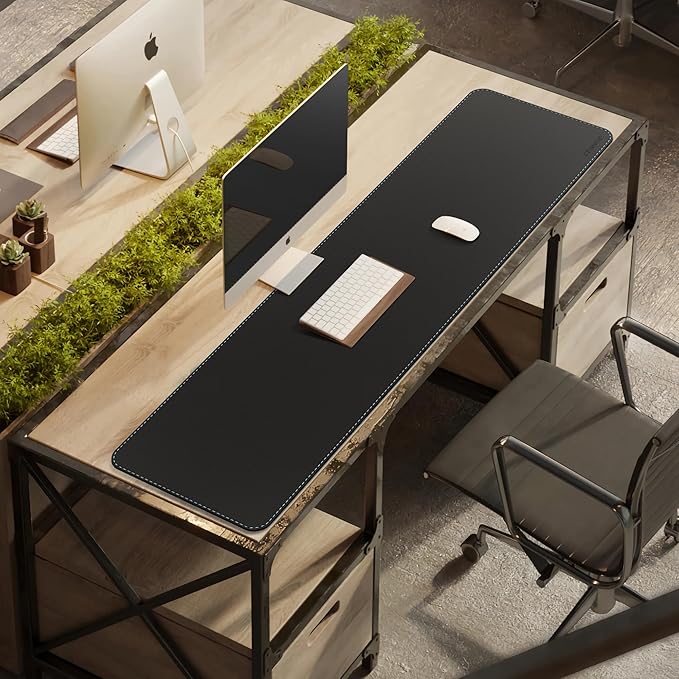 CENNBIE Leather Desk Mat Protector, 59" x 16" Extra Large Office Desk Pad Mat for Full Desk, Computer Desk Mat on top of desks - Oversized Large Mouse Pad (Black) | Desk Pads Blotters - TrueDesk