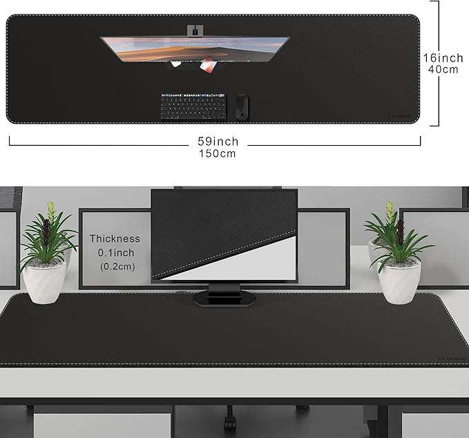 CENNBIE Leather Desk Mat Protector, 59" x 16" Extra Large Office Desk Pad Mat for Full Desk, Computer Desk Mat on top of desks - Oversized Large Mouse Pad (Black) | Desk Pads Blotters - TrueDesk