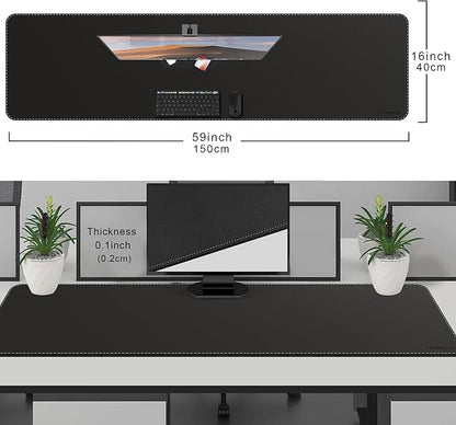 CENNBIE Leather Desk Mat Protector, 59" x 16" Extra Large Office Desk Pad Mat for Full Desk, Computer Desk Mat on top of desks - Oversized Large Mouse Pad (Black) | Desk Pads Blotters - TrueDesk