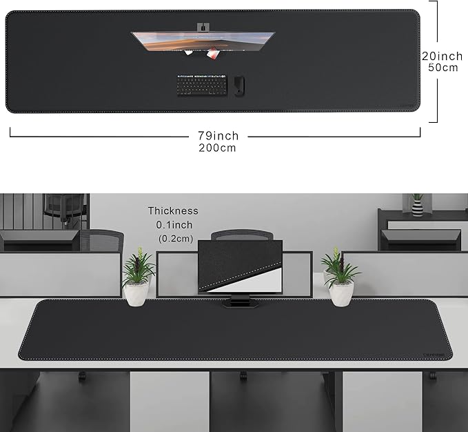 CENNBIE Leather Desk Mat Protector, XXL 78.7" x 19.6" Extra Large Leather Office Desk Pad Mat for Full Desk, Computer Desk Mat on top of desks - Oversized Large Mouse Pad (Black) | Desk Pads Blotters - TrueDesk