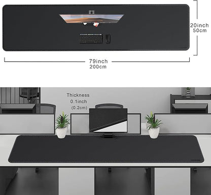 CENNBIE Leather Desk Mat Protector, XXL 78.7" x 19.6" Extra Large Leather Office Desk Pad Mat for Full Desk, Computer Desk Mat on top of desks - Oversized Large Mouse Pad (Black) | Desk Pads Blotters - TrueDesk