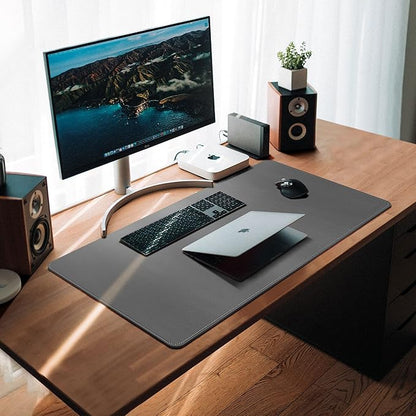 CENNBIE Leather Desk Mat,39.3x19.6 Extra Large Desk Pad Blotter Protector, Extended Non - Slip Mouse Pad, Waterproof PU Leather Desk Mat on top of desks Large for Office and Home (Grey) | Desk Pads Blotters - TrueDesk