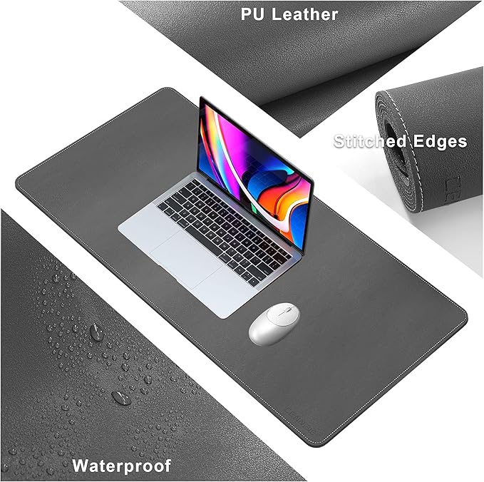 CENNBIE Leather Desk Mat,39.3x19.6 Extra Large Desk Pad Blotter Protector, Extended Non - Slip Mouse Pad, Waterproof PU Leather Desk Mat on top of desks Large for Office and Home (Grey) | Desk Pads Blotters - TrueDesk