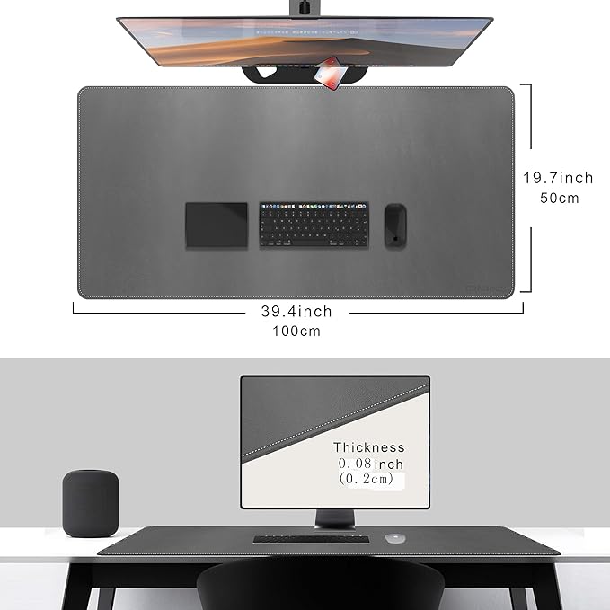CENNBIE Leather Desk Mat,39.3x19.6 Extra Large Desk Pad Blotter Protector, Extended Non - Slip Mouse Pad, Waterproof PU Leather Desk Mat on top of desks Large for Office and Home (Grey) | Desk Pads Blotters - TrueDesk