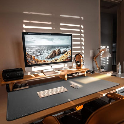 CENNBIE Leather Desk Mat,39.3x19.6 Extra Large Desk Pad Blotter Protector, Extended Non - Slip Mouse Pad, Waterproof PU Leather Desk Mat on top of desks Large for Office and Home (Grey) | Desk Pads Blotters - TrueDesk