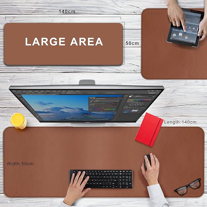CENNBIE Leather Desk Mat,55" x 19.6" Extra Large Desk Pad Blotter Protector, Extended Non - Slip Mouse Pad, Waterproof PU Leather Desk Mat on top of desks Large for Office and Home (Brown) | Desk Pads Blotters - TrueDesk