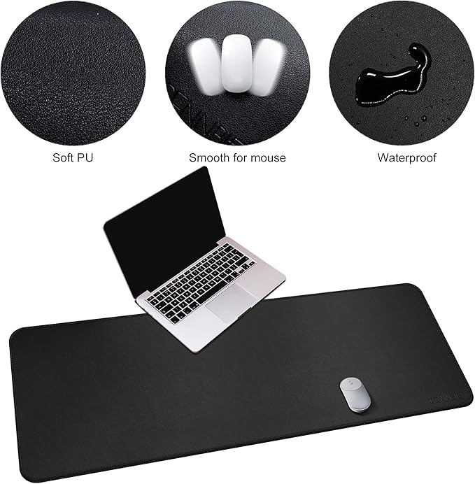 CENNBIE Leather Desk Mat,55" x 19.6" Extra Large Desk Pad Blotter Protector, Extended Non - Slip Mouse Pad, Waterproof PU Leather Desk Mat on top of desks Large for Office and Home (Black) | Desk Pads Blotters - TrueDesk